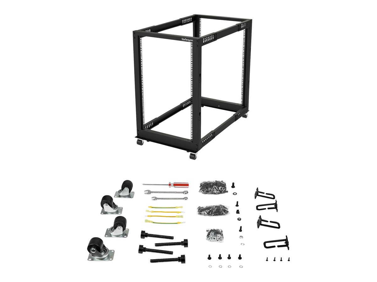 StarTech.com 18U 19" Open Frame Server Rack, 4 Post Adjustable Depth 22-40" Mobile, Free Standing Rolling Network/Computer Equipment Data Rack, Dell PowerEdge, HP ProLiant ThinkServer - Adjustable Server Rack (4POSTRACK18U) - rozvaděč stojanový - 18U – foto 2