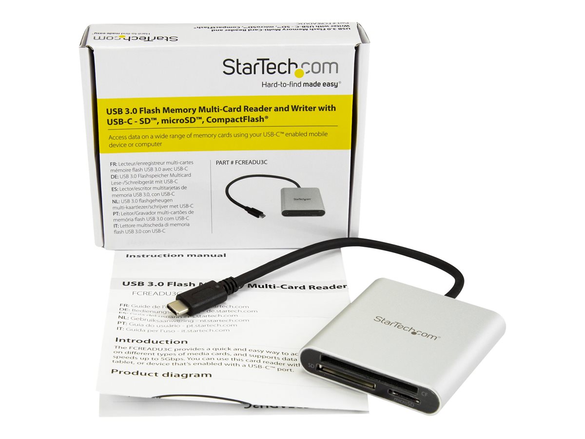 StarTech.com USB 3.0 Flash Memory Multi-Card Reader/Writer with USB-C - SD microSD and CompactFlash Card Reader w/ Integrated USB-C Cable (FCREADU3C) - čtečka karet - USB 3.0 – foto 4