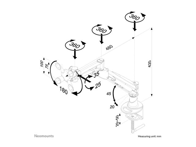 DESK MOUNT 10-30IN FULL MOTION SLV.MAX9KG.VESA75X75TO100X100 – Neomounts Select