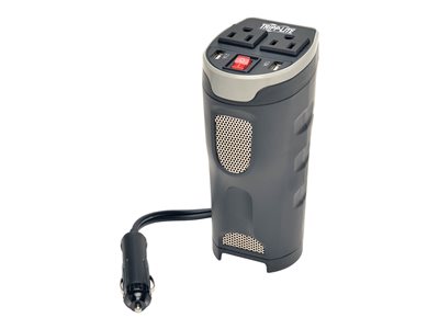 Tripp Lite Car Inverter Cup Holder 200W 12V DC to 120V AC 2 USB Charging Ports 2 Outlets
