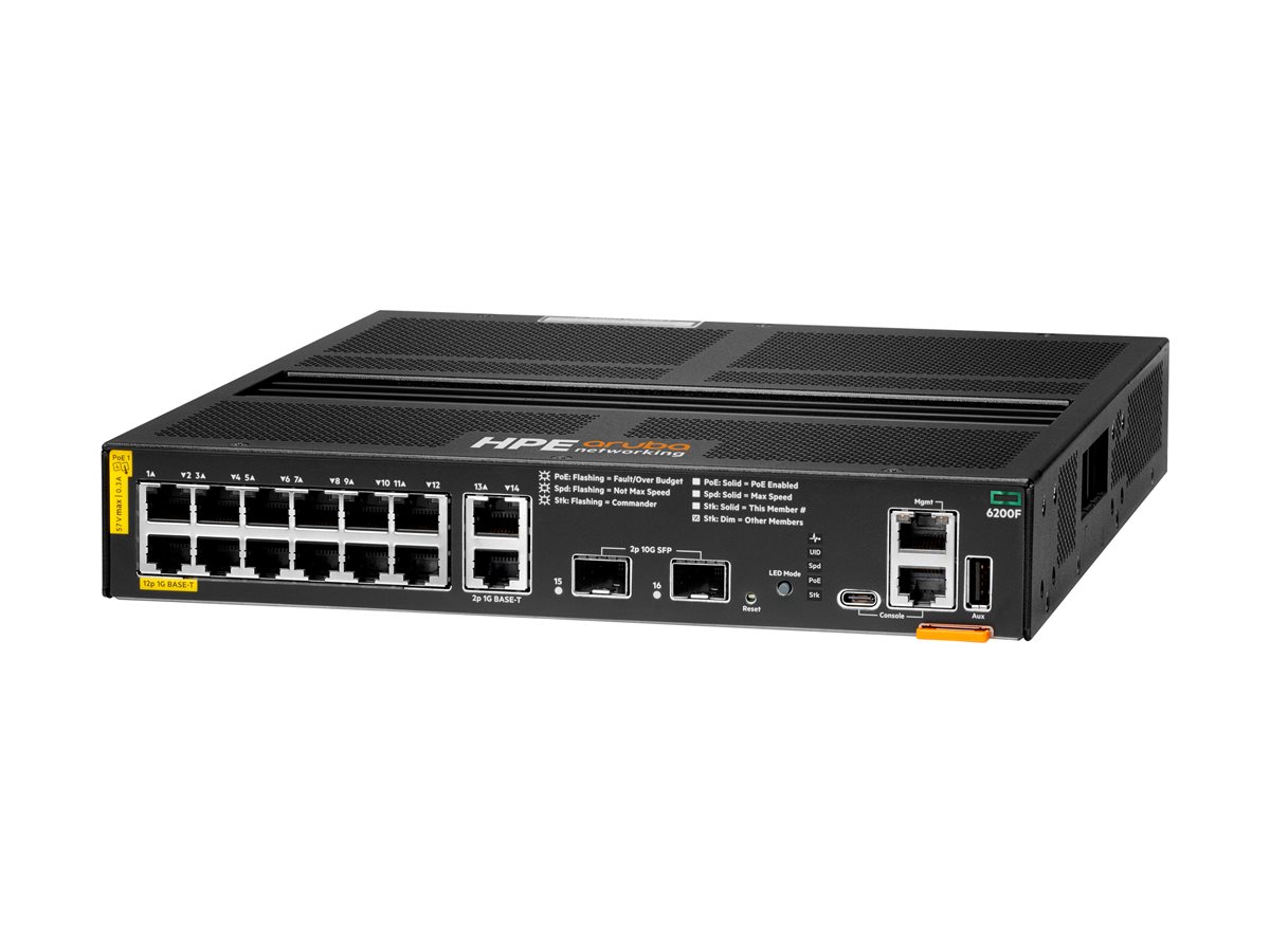 HPE Aruba 6200F 12G Class4 PoE 2G/2SFP+ 139W Switch - přepínač - 12 porty - řízený - Lze montovat do rozvaděče
