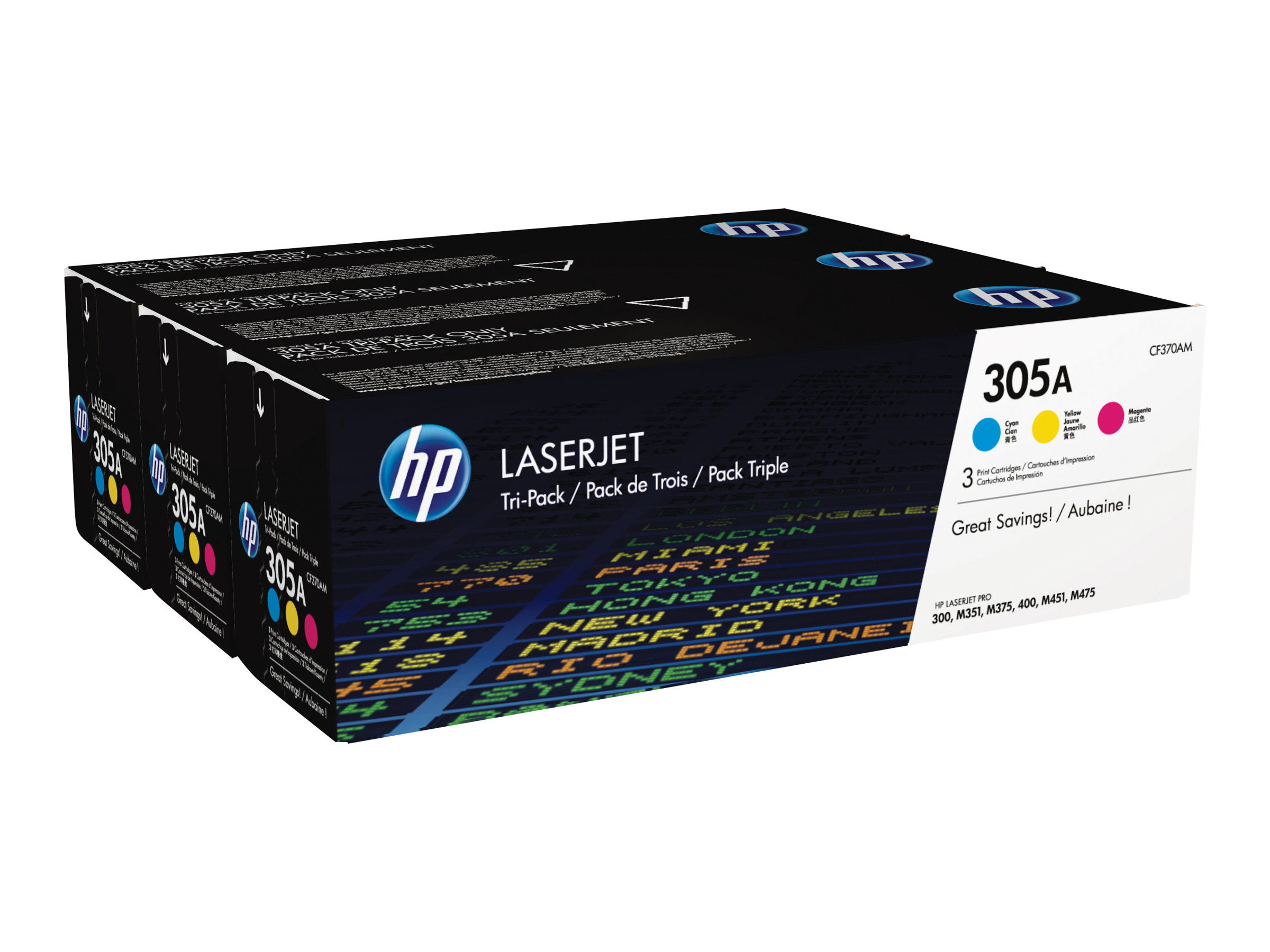 Hp 305a 3 Pack Yellow Cyan Magenta Original Laserjet Toner Cartridge Cf370am