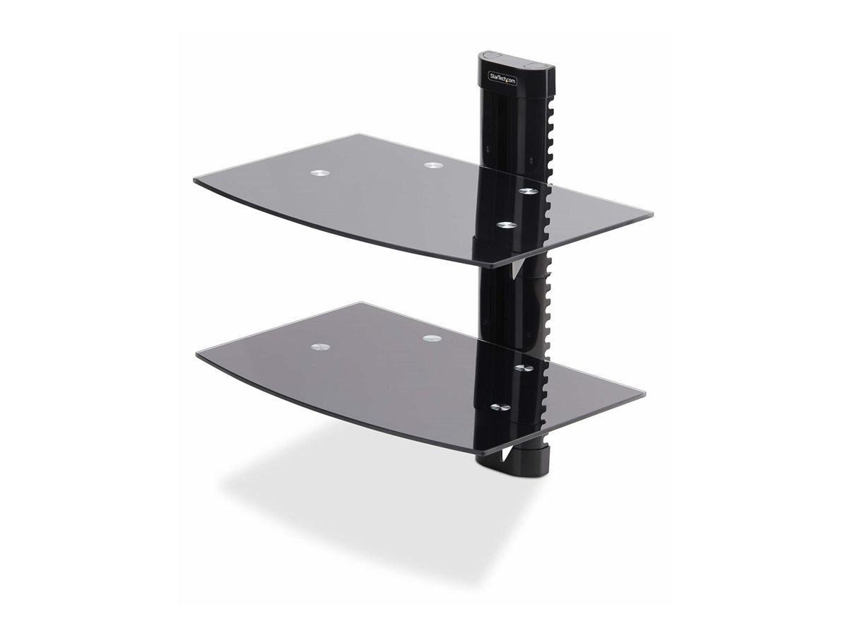 StarTech.com Dual Floating Wall-Mounted AV Shelves, Adjustable Height Shelf For Under TV, Organize A/V Equipment On Black Tempered Glass Shelves police - pro komponenty audio/video - černá