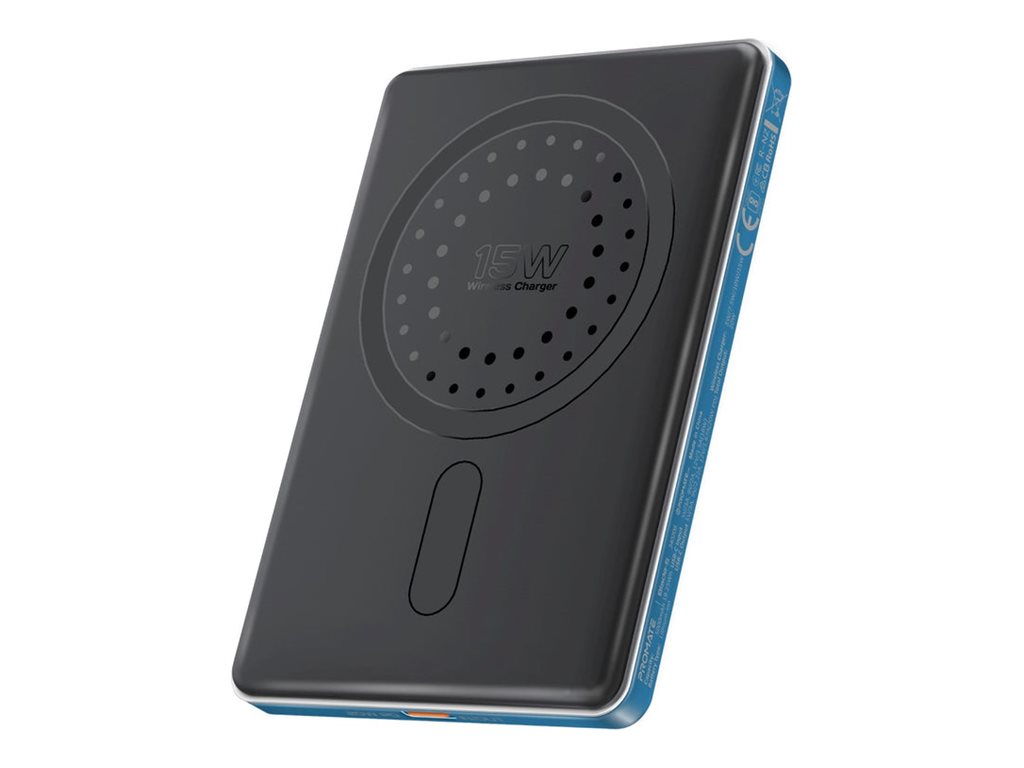 Promate Blade-5 wireless power bank aluminium crafted MagSafe compatible ultra slim Li-pol Product shot Right-angle 79700