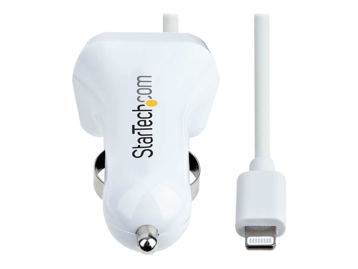 StarTech.com Lightning Car Charger with 1m Coiled Lightning Cable, 12W, White, 2 Port USB Car Charger Adapter for Phones and Tablets, In Car Apple iPhone/iPad Charger w/ Built-in Cord - Dual USB Car Charger (USBLT2PCARW2) napájecí adaptér do auta - USB, Lightning - 12 Watt – foto 3