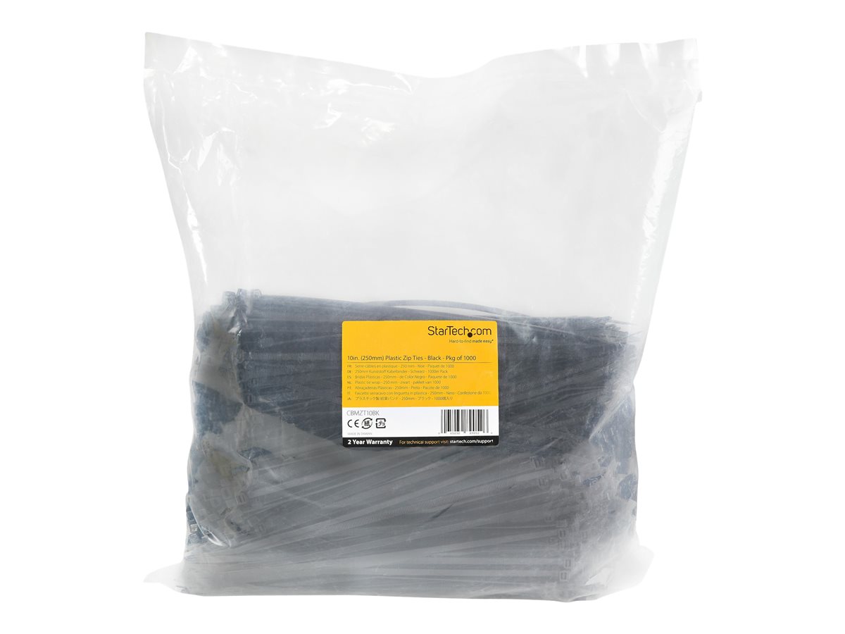 StarTech.com 10"(25cm) Cable Ties, 1/8"(4mm) wide, 2-5/8"(68mm) Bundle Diameter, 50lb(22kg) Tensile Strength, Nylon Self Locking Zip Ties w/Curved Tip, 94V-2/UL Listed, 1000 Pack, Black - Nylon 66 Plastic - TAA (CBMZT10BK) - kabelová stahovací páska - kompatibilní s TAA – foto 4