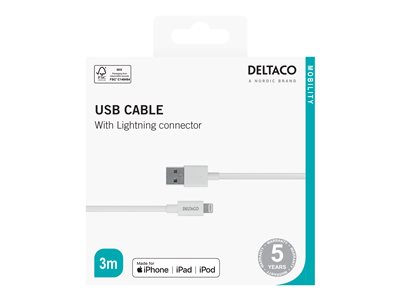 Deltaco Lightning Kabel Usb Hann Til Lightning Hann M Hvit Iplh For Bedrift