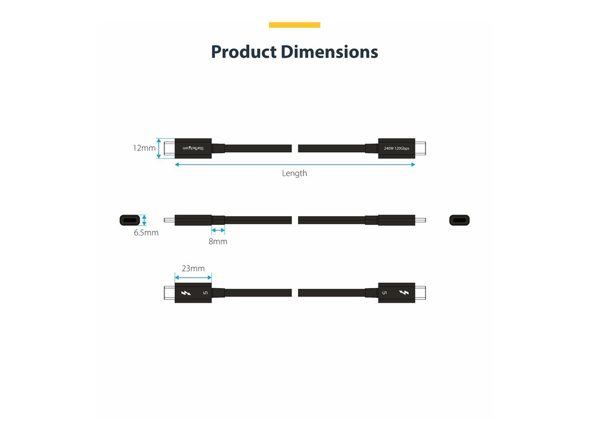 StarTech.com 2.6ft (80cm) Thunderbolt 5 Cable, 80Gbps/120Gbps, Certified - kabel Thunderbolt - Thunderbolt 5 do Thunderbolt 5 - 80 cm – foto 10