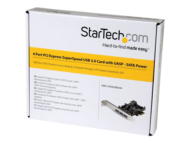 StarTech.com 4 Port PCI Express USB 3.0 Card - 3 External and 1 Internal - Native OS Support in Windows 8 and 7 - Standard and Low-Profile (PEXUSB3S42)