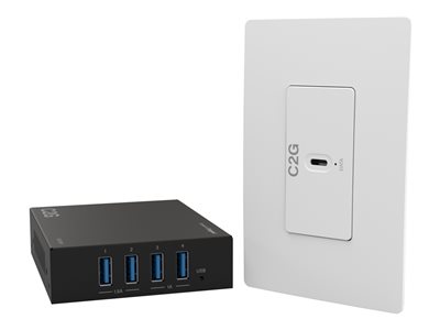 C2G Superbooster 1-Port USB over Cat6a Wall Plate to 4-Port USB-Box Extender Kit