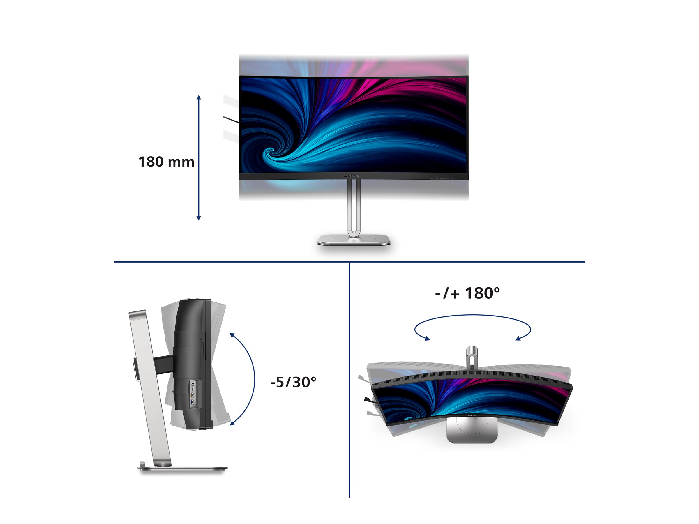 Philips 34B2U5600C 5000 Series LED monitor curved Product shot Bottom 75450
