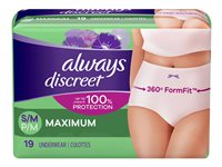 Always Discreet Maximum Protection Incontinence Underwear - Small/Medium - 19's