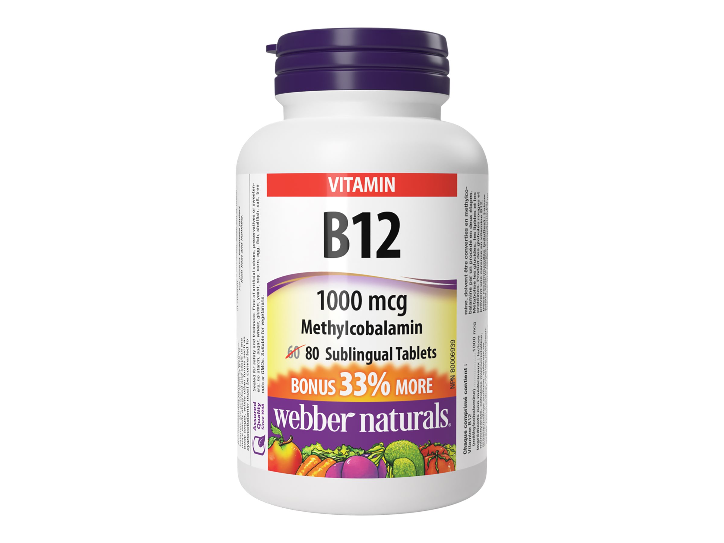 ber Naturals Vitamin B12 Sublingual Tablets 1000 mcg 80's