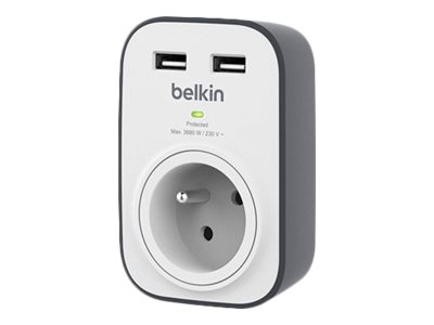 Belkin prise parafoudre - 1 prise + 2 ports USB-A - Blanc et gris