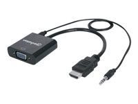 Manhattan HDMI to VGA (with Audio) Converter cable, 1080p, 30cm, Male to Female, Micro-USB Power Input Port for additional power if needed, Black, Three Year Warranty, Polybag - video / audio adaptor - HDMI / VGA / audio