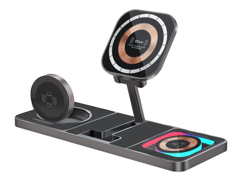 Promate AuraSlate-Trio wireless charging stand ultra-slim MagSafe compatible 15 Product shot Right-angle 79550