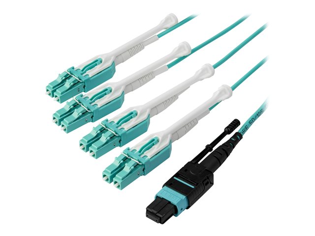 Image of StarTech.com MTP to LC Breakout Cable - 10 ft / 3m - OM3 Multimode - 40Gb - Pull Tab - Plenum - MPO / MTP Connector - Fiber Optic Cable (MPO8LCPL3M) - breakout cable - 3 m - aqua