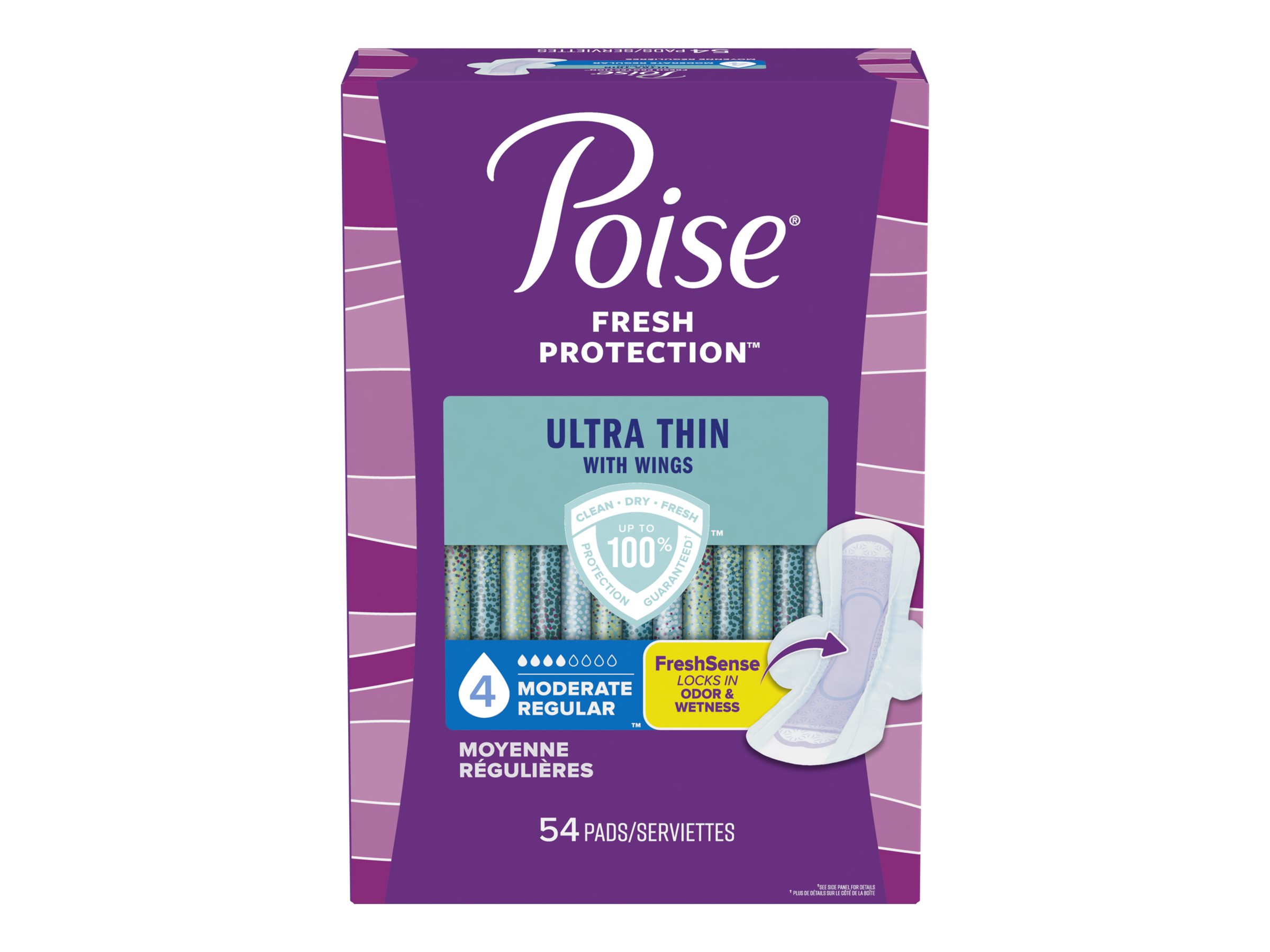 Poise Ultra Thin Regular Length Incontinence & Postpartum Pads With Wings - Medium Absorbency - 54 Count