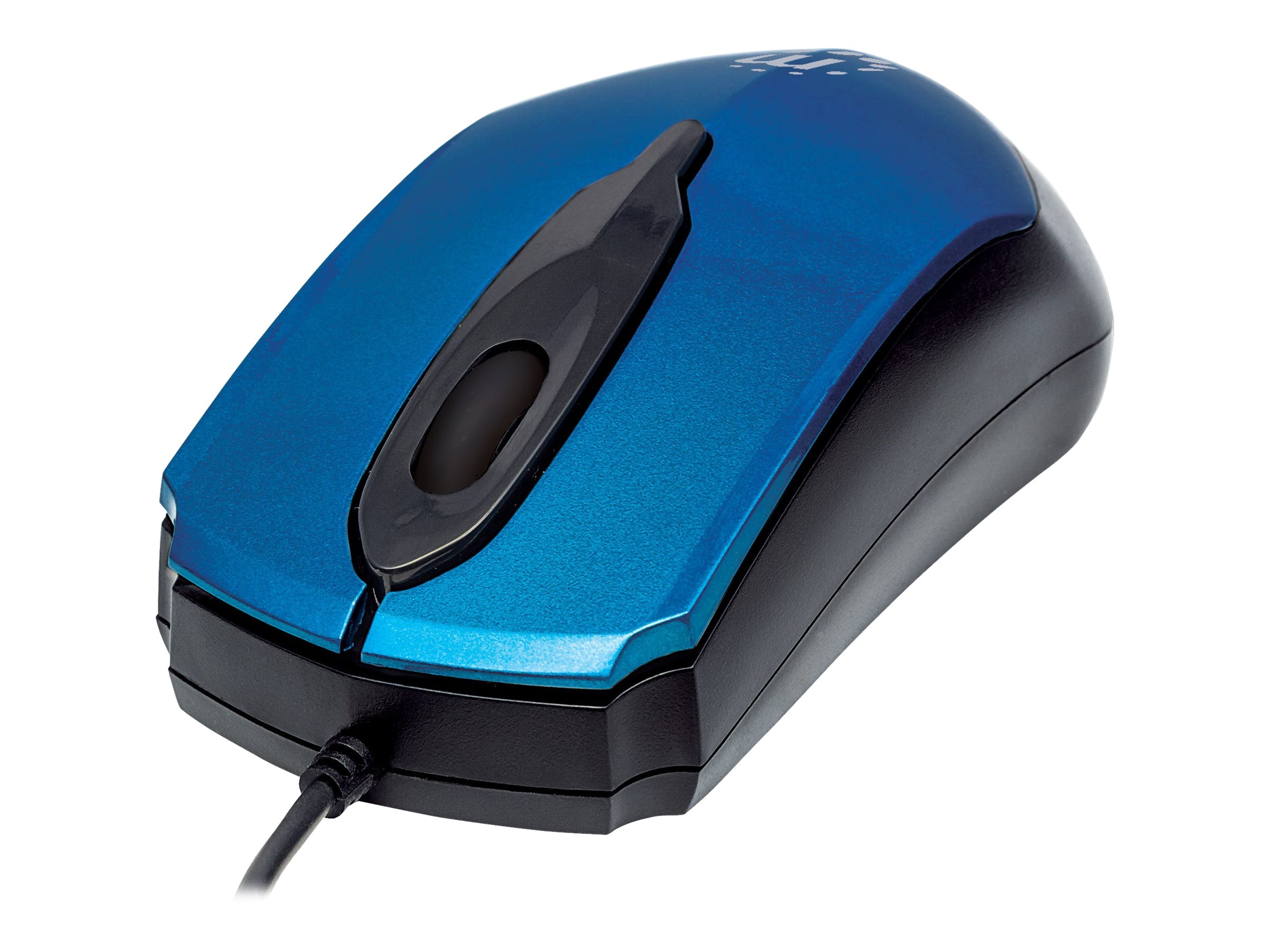 Manhattan Edge USB Wired Mouse, Blue, 1000dpi, USB-A, Optical, Compact, Three Button with Scroll Wheel, Low friction base, Blister