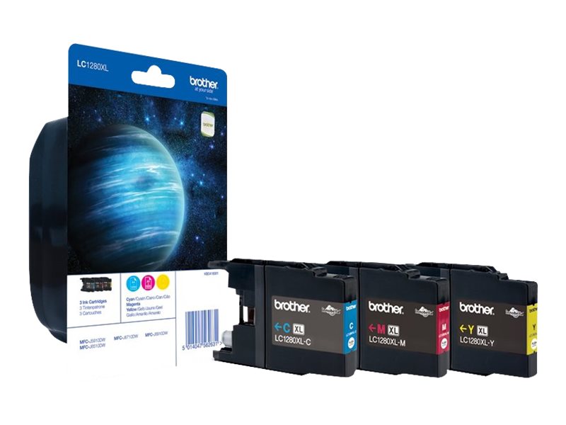 Brother Lc1280xl Rainbow Pack 3 Pack High Capacity Yellow Cyan Magenta Original Ink Cartridge