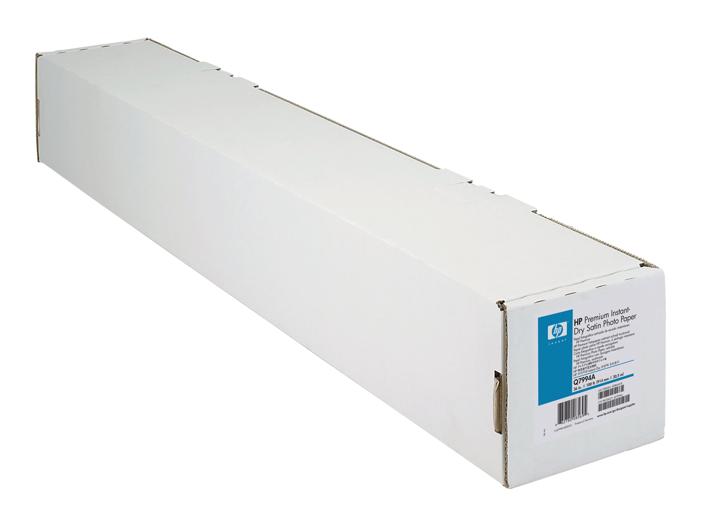 HP Premium Instant-dry Satin Photo Paper photo paper satin 1 roll(s) Roll (152.4 cm x 30.5 Package view Left-angle 80042