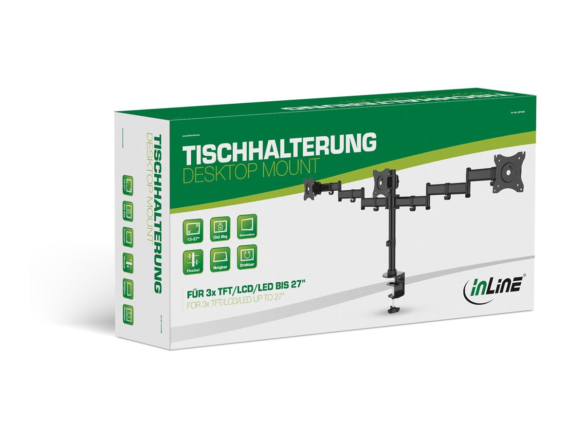 InLine 23104B Tischhalterung für 3 Monitore 13"-27" VESA 75x75/100x100 Schwarz