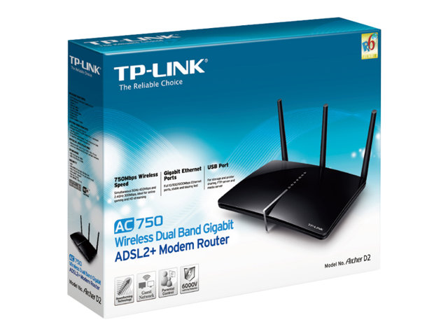 TP-Link Archer D2 AC750 - wireless router - DSL modem - Wi-Fi 5 ...