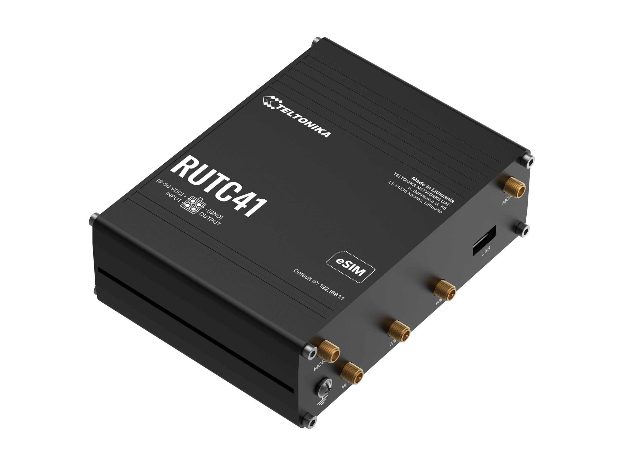 Teltonika RUTC41 wireless router WWAN Wi-Fi 6 3G 4G 2G DIN rail mountable Product shot Top 79050