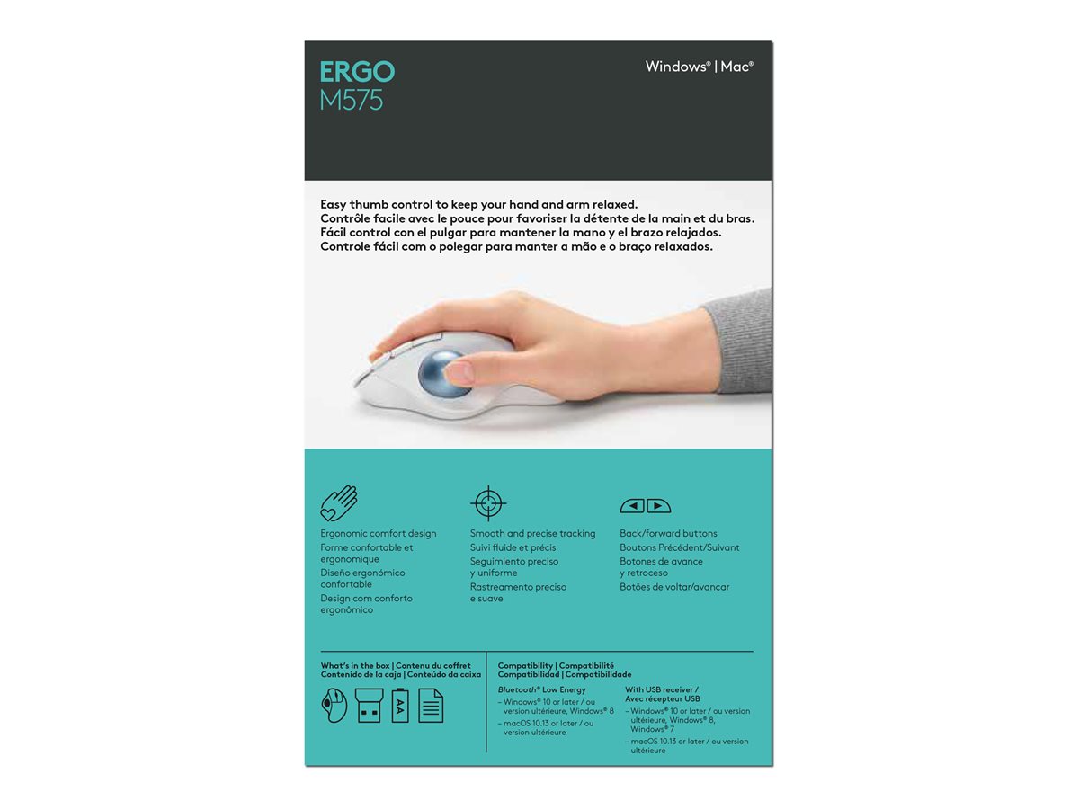 Logitech Ergo Series ERGO M575 - kulový ovládač - Bluetooth 5.0 LE, 2.4 GHz - krémová – foto 17