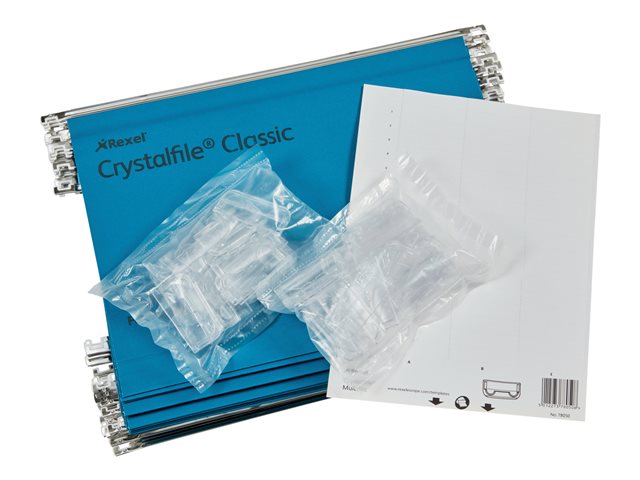Rexel Crystalfile Classic Hanging File For Foolscap Capacity 300 Sheets Tabbed Blue Pack Of 50