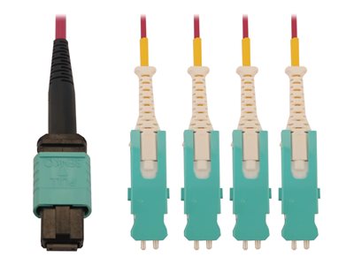 Eaton Tripp Lite Series 40/100/400G Multimode 50/125 OM4 Breakout Fiber Optic Cable (12F MTP/MPO-PC to 4x Duplex SN-PC F/M), LSZH, Magenta, 3 m (9.8 ft.)