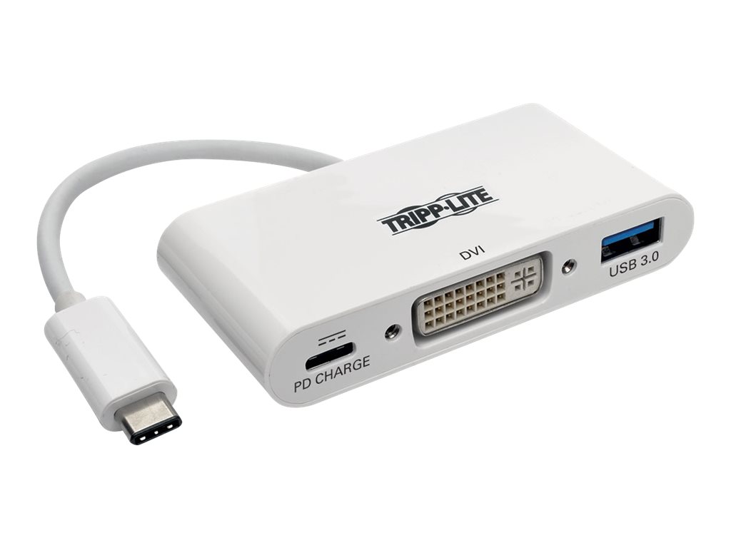 Tripp Lite USB C to DVI Multiport Video Adapter Converter w/ USB-A Hub & USB-C PD Charging Port, Thunderbolt 3 Compatible USB Type C to DVI, USB Type-C