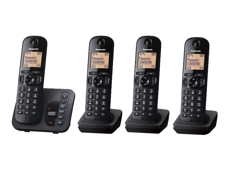 An image of Panasonic KX-TGC224E - cordless phone - answering system with caller ID/call waiting + 3 additional handsets - 3-way call capability