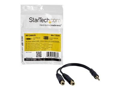 StarTech.com Slim Stereo Splitter Cable 3.5mm Male to 2x 3.5mm Female Split  one headphone jack into two separate jacks 3.5mm audio splitter mini jack  splitter headphone y cable 3.5mm y cable headphone