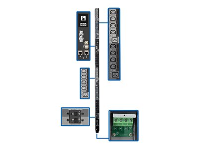 Tripp Lite 28.8kW 3-Phase Switched PDU, LX Platform Interface, 220/230/240V Outlets (24 C13/6 C19), LCD, Hardwire 380/400/415V Input, 0U, TAA