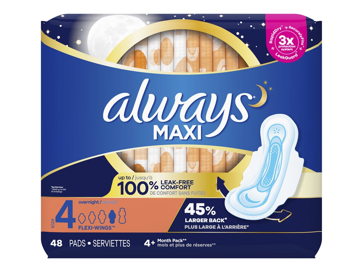 Always Maxi Sanitary Pads - Overnight - Size 4 - 48's