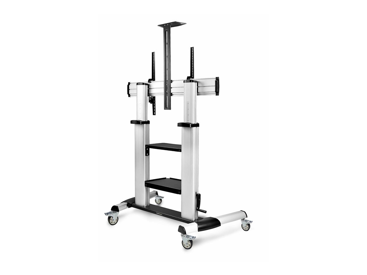 StarTech.com Rolling TV Cart/Stand On Wheels, Up to 100inch/220lb Screens vozík - pro plochý panel - černá, stříbrná – foto 4