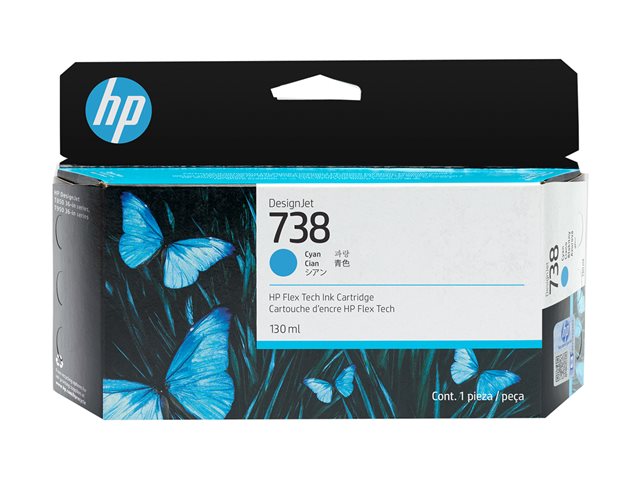 HP 738 130-ml Cyan DesignJet Ink Cartrid 498N5A