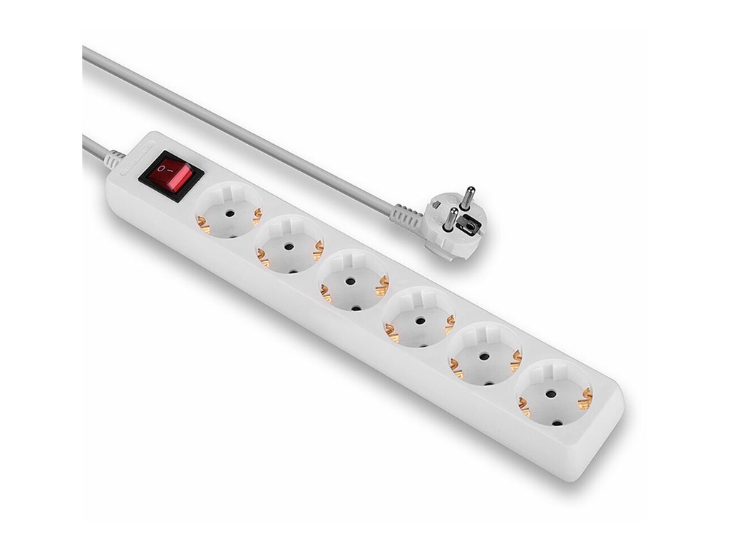 Multiprise 6 prises Schuko avec interrupteur, blanc
