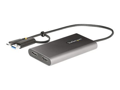 StarTech.com USB-C to Dual-HDMI Adapter, USB-C or A to 2x HDMI, 4K 60Hz, 100W PD Pass-Through, 1ft (30cm) Built-in Cable, External Video Graphics Adapter