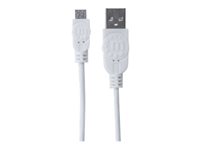 Manhattan USB-A to Micro-USB Cable, 1.8m, Male to Male, 480 Mbps (USB 2.0), Hi-Speed USB, White, Lifetime Warranty, Polybag - USB cable - USB to Micro-USB Type B - 1.8 m