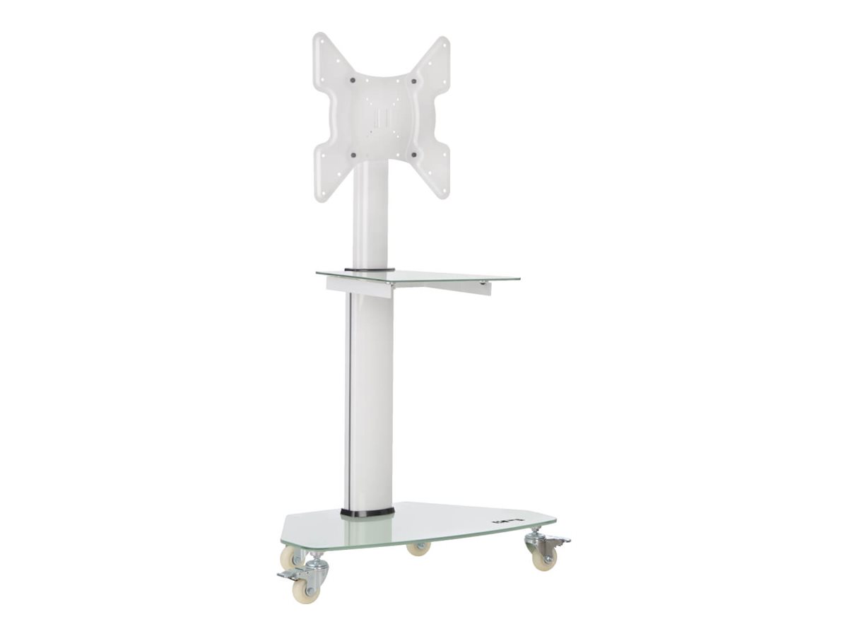 Eaton Tripp Lite Series Premier Rolling TV Cart for 32" to 55" Displays, Frosted Glass Base and Shelf, Locking Casters, White