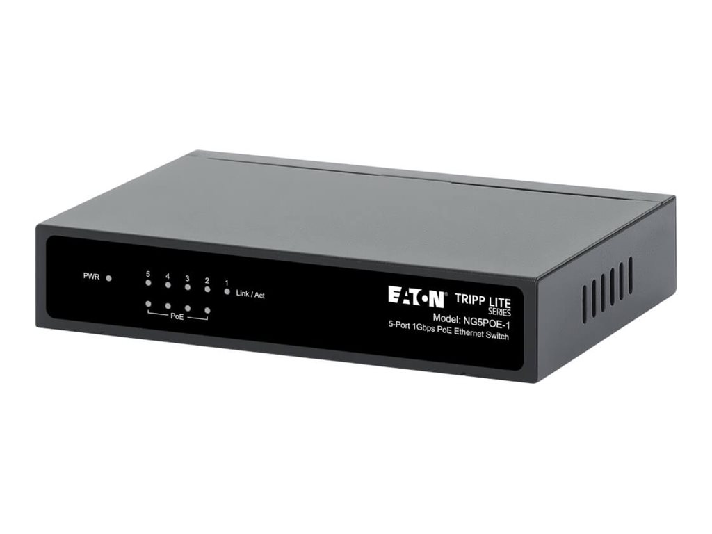 Eaton Tripp Lite series Desktop Gigabit Ethernet Unmanaged Switch PoE+ Pass-Through 5-Port 10/100/1000 Mbps 65W