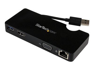 StarTech.com USB 3.0 to HDMI or VGA Adapter Dock - USB 3.0 Mini Docking Station w/ USB, GbE Ports - Portable Universal Laptop Travel Hub (USB3SMDOCKHV) - Docking station - USB - HDMI - GigE - for P/N: ARMPIVOT, ARMPIVOTE, ARMPIVSTND, ARMSLIM, ARMUNONB