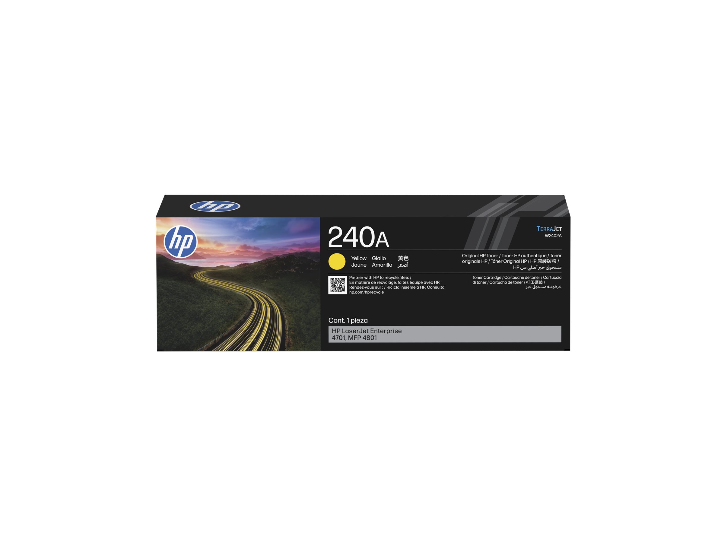 HP 240A yellow original LaserJet toner cartridge Package view Front 80028