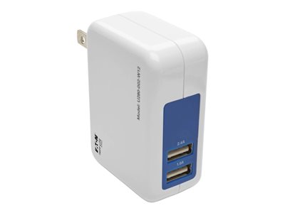 Tripp Lite Dual Port USB Tablet Phone Wall Travel Charger 5V / 1.0/2.4A