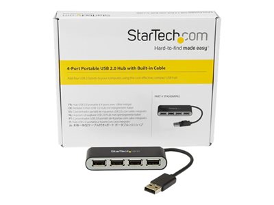 StarTech.com 4 Port USB 2.0 Hub - USB Bus Powered - Portable Multi Port USB 2.0 Splitter and Expander Hub - Small Travel USB Hub (ST4200MINI2)