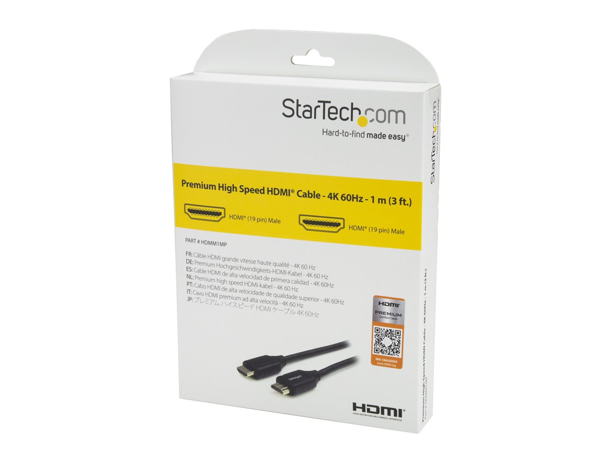 StarTech.com 3ft (1m) Premium Certified HDMI 2.0 Cable with Ethernet, High Speed Ultra HD 4K 60Hz HDMI Cable HDR10, HDMI Cord (Male/Male Connectors), For UHD Monitors, TVs, Displays - Durable HDMI Cable (HDMM1MP) - kabel HDMI s ethernetem - 1 m – foto 3