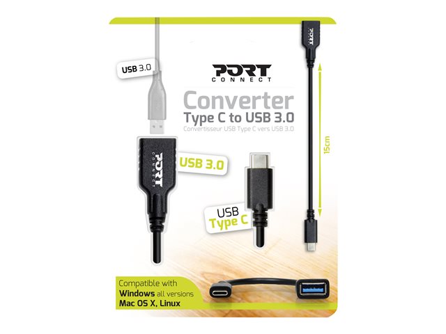 PORT Connect - Adaptateur USB - USB type A (F) pour 24 pin USB-C (M) - USB 3.0 - 15 cm