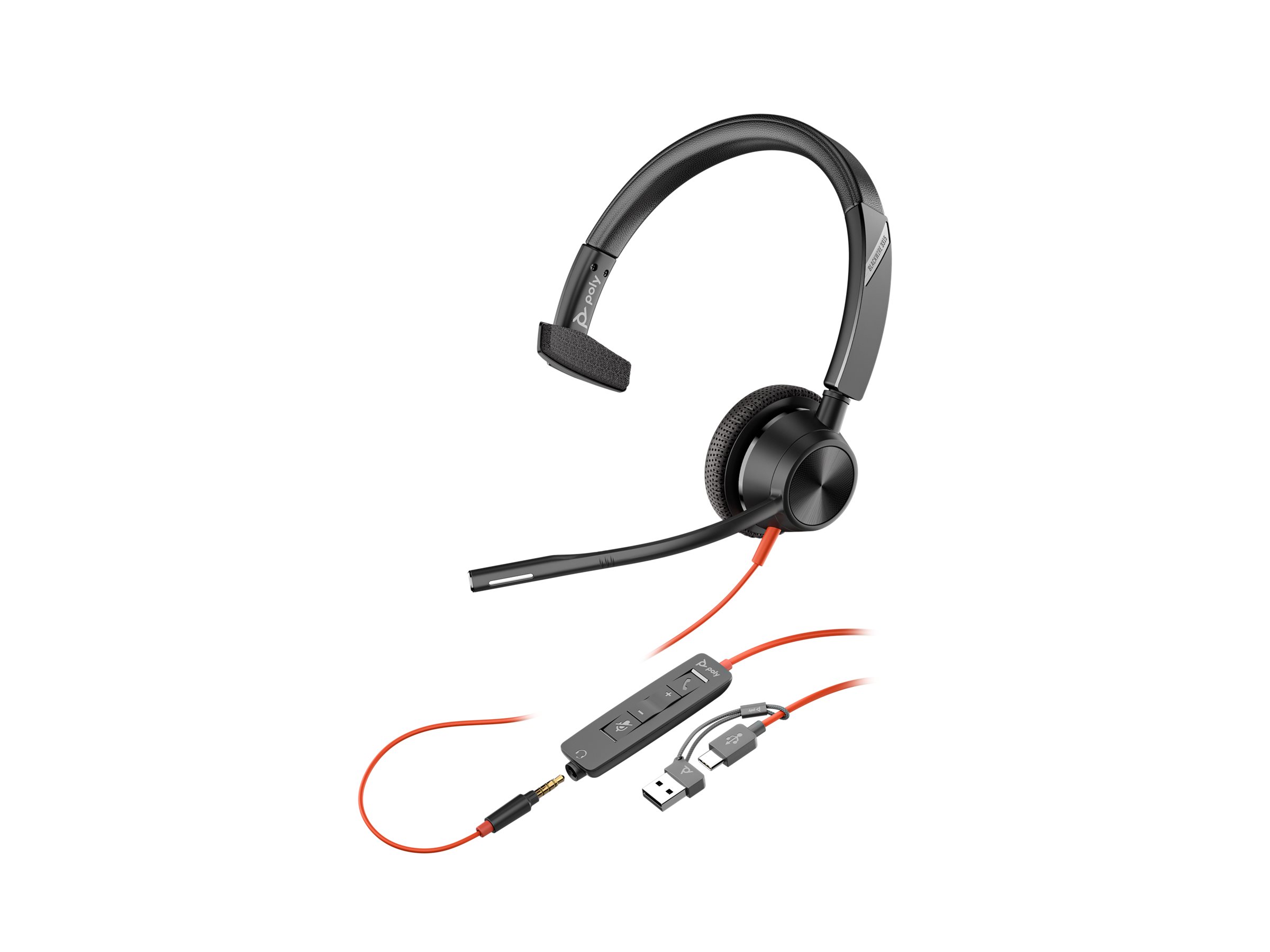 HP Poly Blackwire 3315 headset 3.5 mm jack Product shot Right-angle 80002